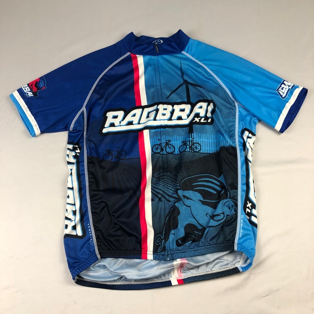 Primal Wear RAGBRAI XLI 2013 Cycling Jersey Blue Iowa Men XL Short Sleeve